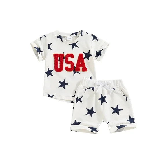 AceBaby Toddler Baby Boys 4th of July Shorts Set 3M-5T Embroidery Letters T-shirt and Shorts Summ... | Walmart (US)