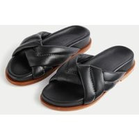 Jigsaw Womens Leather Flat Sliders - 4 - Black, Black | Marks & Spencer (UK)