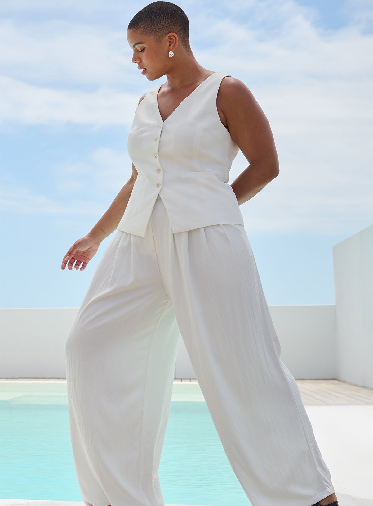 White Pleated Palazzo Trousers | Tu Clothing