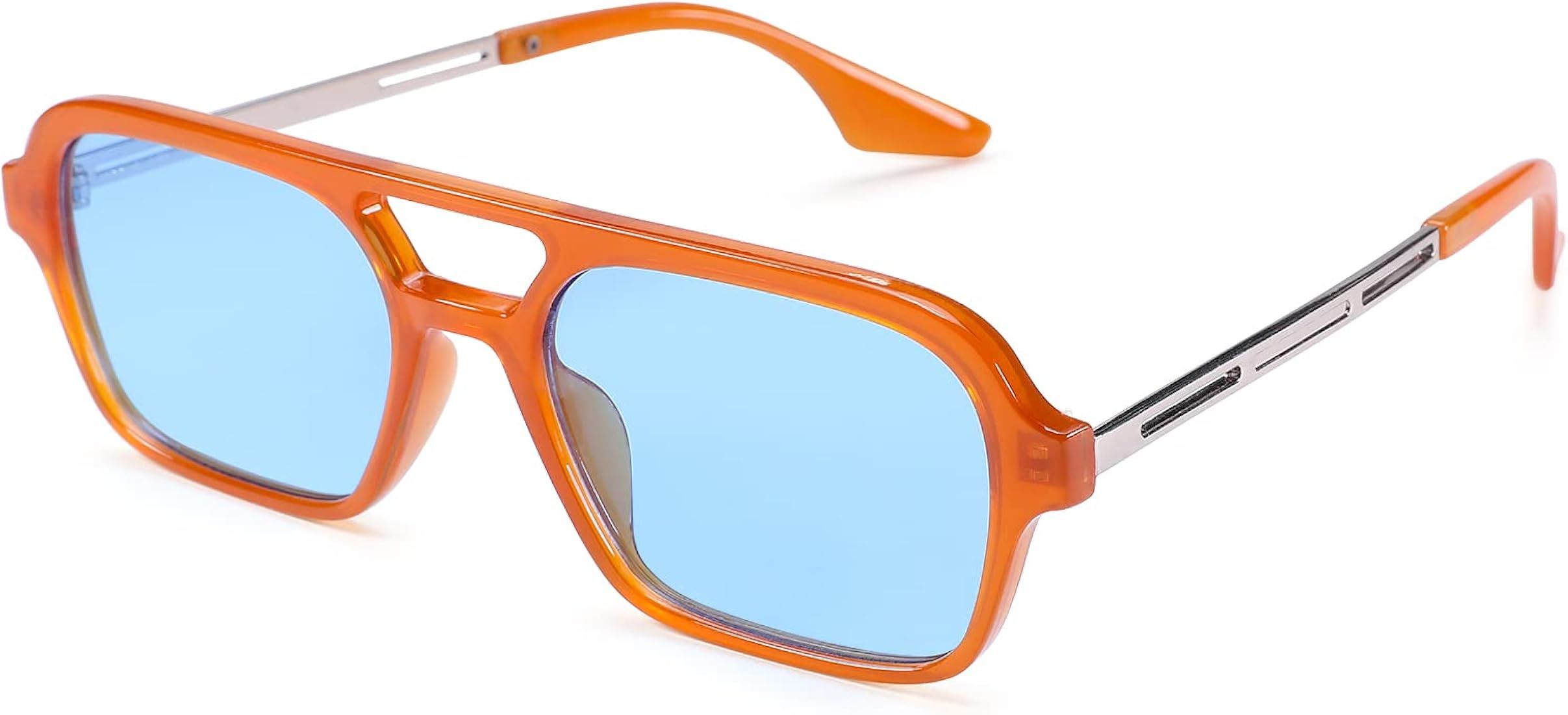 Vintage 70s Flat Aviator Small Frame Sunglasses for Women Men Square Metal Design UV400 Protectio... | Amazon (US)
