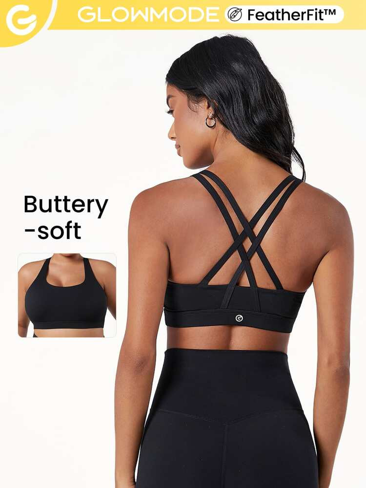 GLOWMODE FeatherFit™ Crossover Strap Sports Bra | SHEIN
