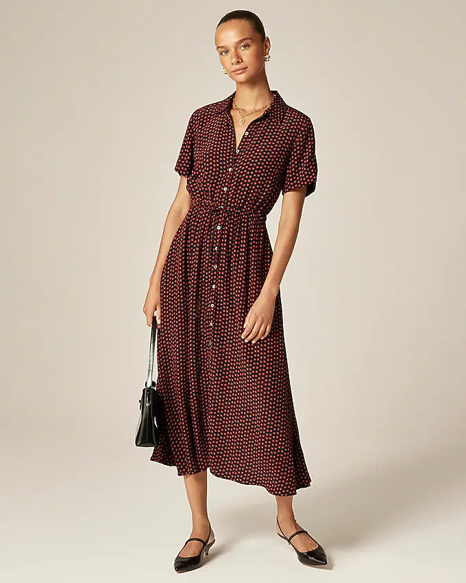 Cerise shirt-dress in floral crepe de chine | J. Crew US