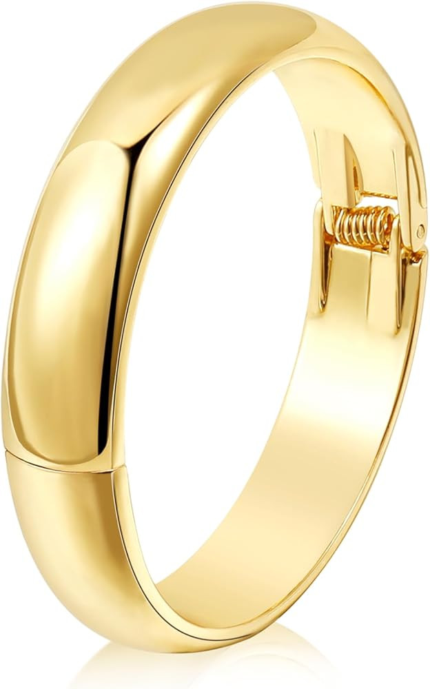 Chunky Gold Cuff Bangle Bracelets For Women Statement Minimalist Thick Gold Hinge Wrist Cuff Brac... | Amazon (US)