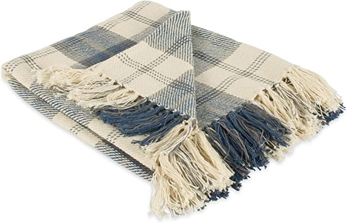 DII Farmhouse Woven Throw, 50x60 with 3" Fringe, French Blue, 1 Piece | Amazon (US)
