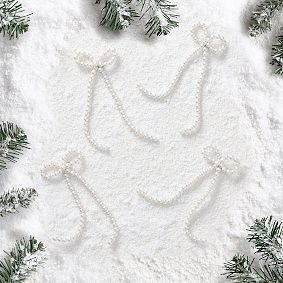 LoveShackFancy Pearl Bow Ornaments - Set of 4 | Pottery Barn Teen