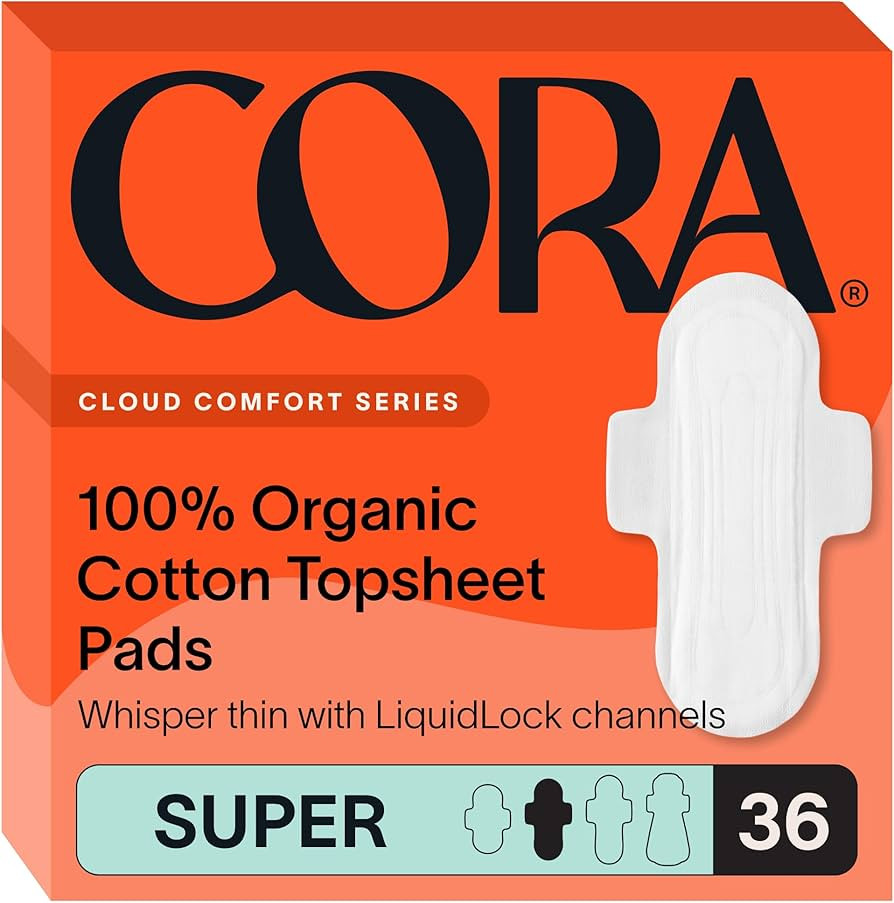 Cora 100% Organic Cotton Topsheet Pads (36 Super Pads) | Amazon (US)