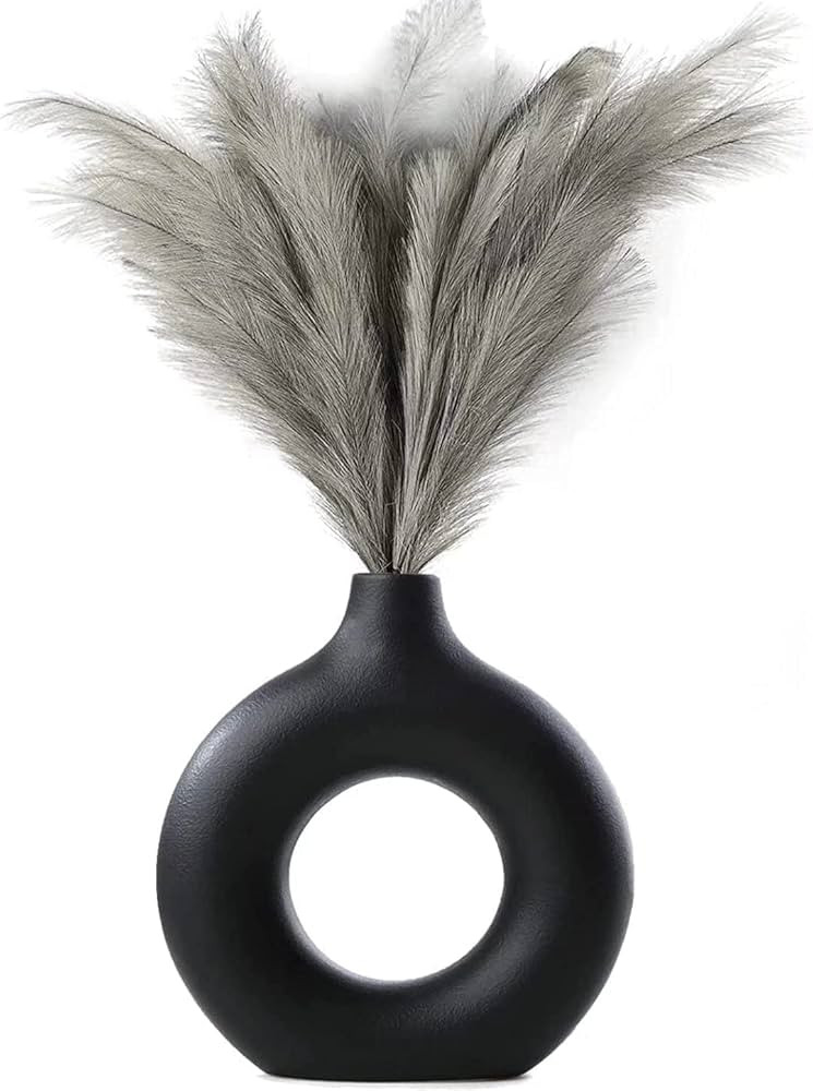 Black Ceramic Vase for Modern Home Decor,Round Matte Pampas Flower Vases Minimalist Nordic Boho I... | Amazon (US)
