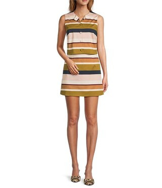 x Style Bungalow Cabana Striped Printed Twill Two Piece Coordinating Blouse And Skirt Set | Dillard's