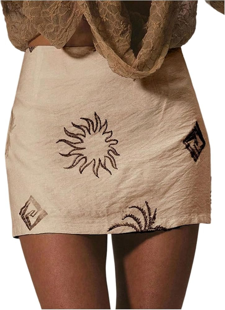 SOLY HUX Women's Embroidered Low Rise Skirt Bodycon Mini Vacation Skirts | Amazon (US)