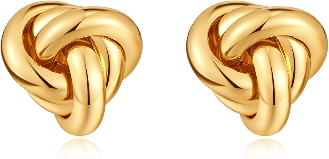 Chunky Gold/Silver Earrings Large Knot Earrings Love Knot Stud Earrings Geometric Dangle Drop Ear... | Amazon (US)