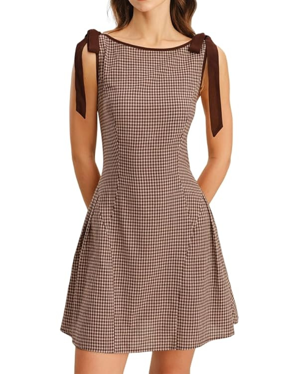 RIHOAS Women's Plaid Boat Neck A-Line Midi Dress - Casual Vintage Plaid Dress for Women | Amazon (US)