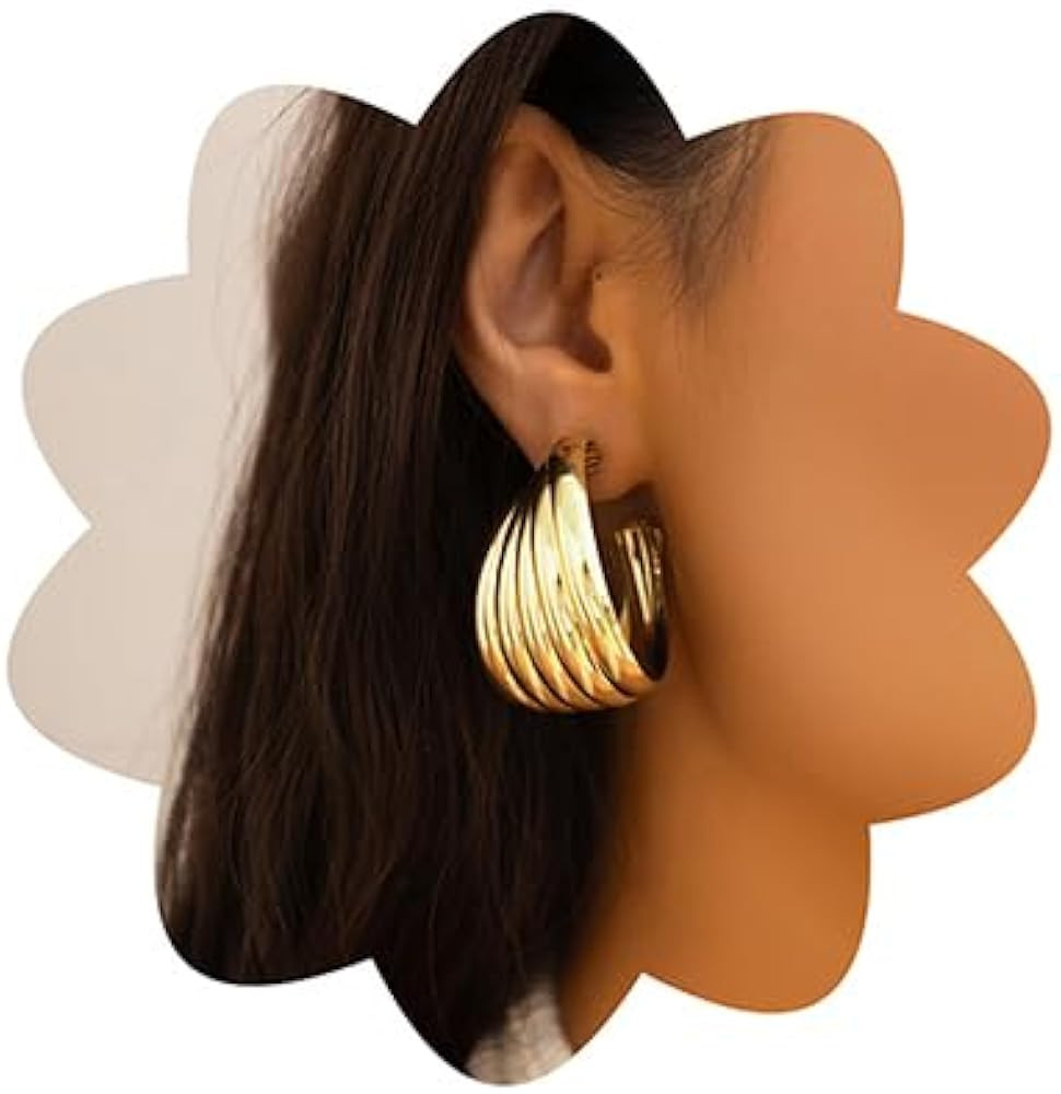 Xerling Chunky Layered Twisted Hoop Earrings Retro Thick U Shape Open Hoop Earrings for Women Par... | Amazon (US)