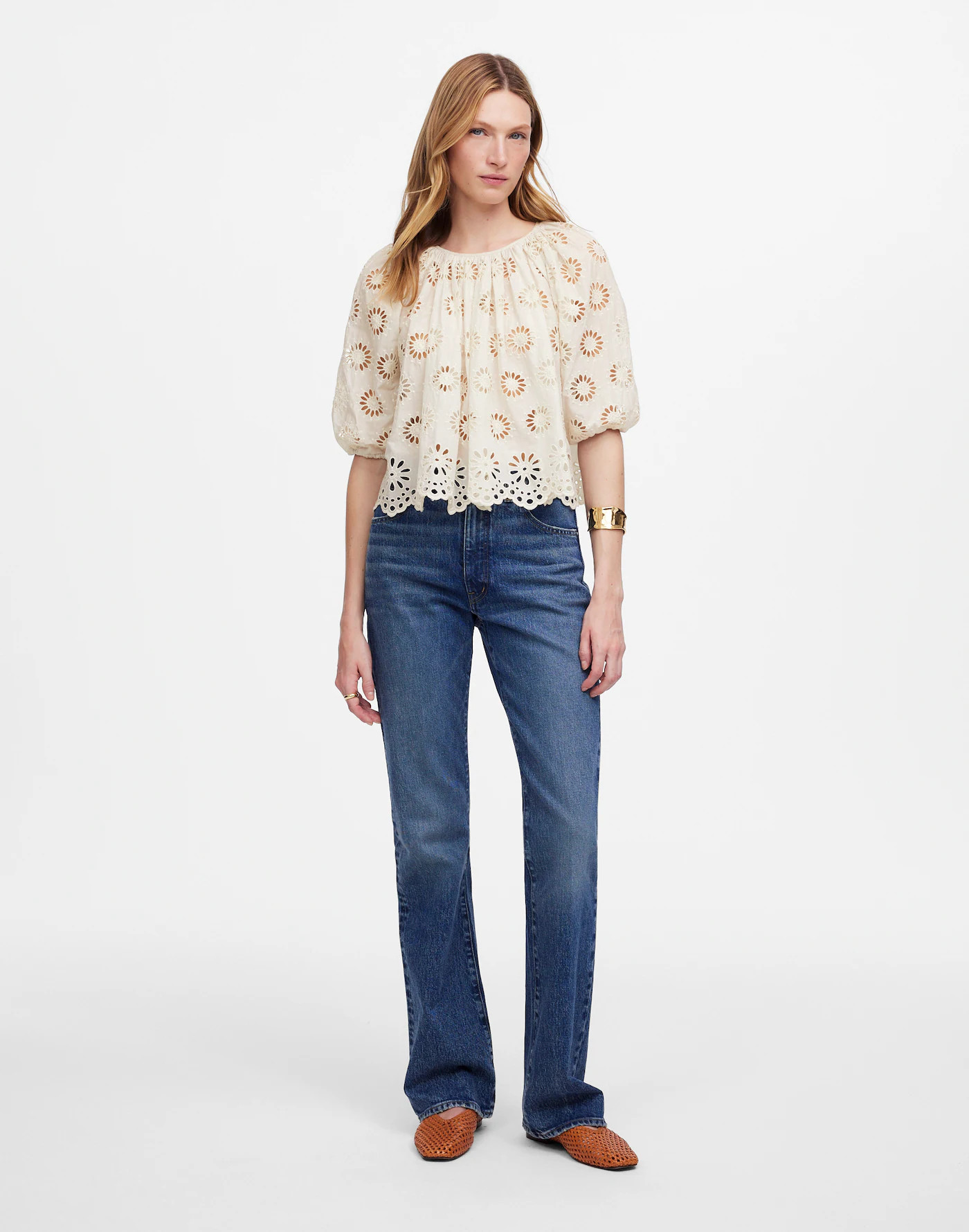 Embroidered Shirred Puff-Sleeve Top | Madewell
