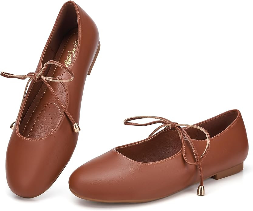 Trary Mary Jane Shoes Women Lace Up Ballet Flats Dress | Amazon (US)