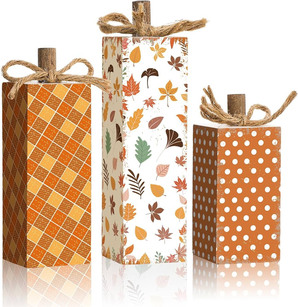 Kigley 3 Pcs Fall Wooden Table Decor Thanksgiving Tiered Tray Decor Fall Block Sign Tabletop Deco... | Amazon (US)