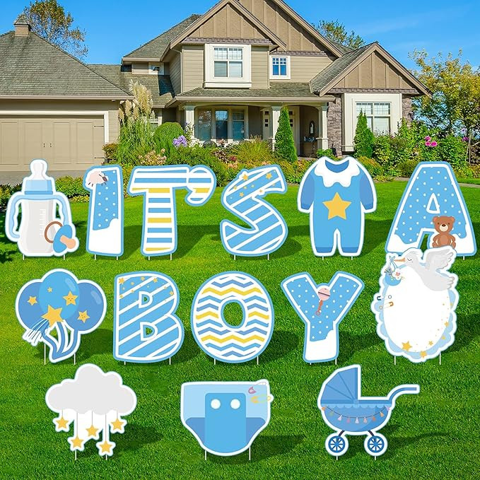 Amazon.com : RUODON 14 Pieces IT'S A BOY Blue Yard Sign with Stakes Baby Shower Yard Sign Welcome... | Amazon (US)