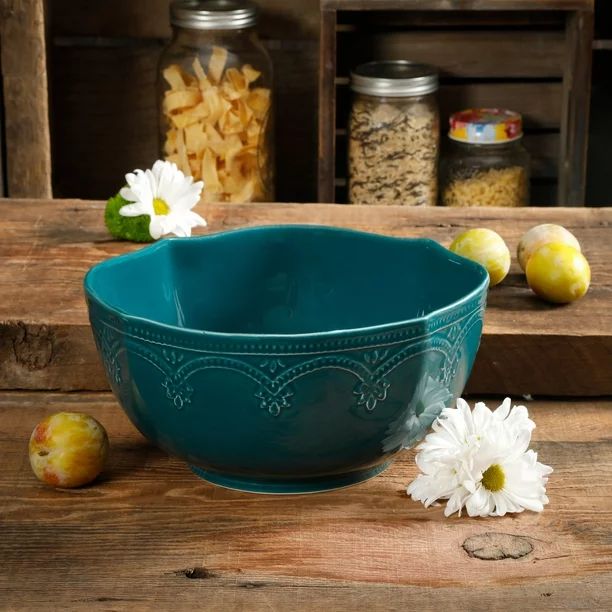 The Pioneer Woman Farmhouse Lace 10-Inch Serving Bowl, Teal | Walmart (US)