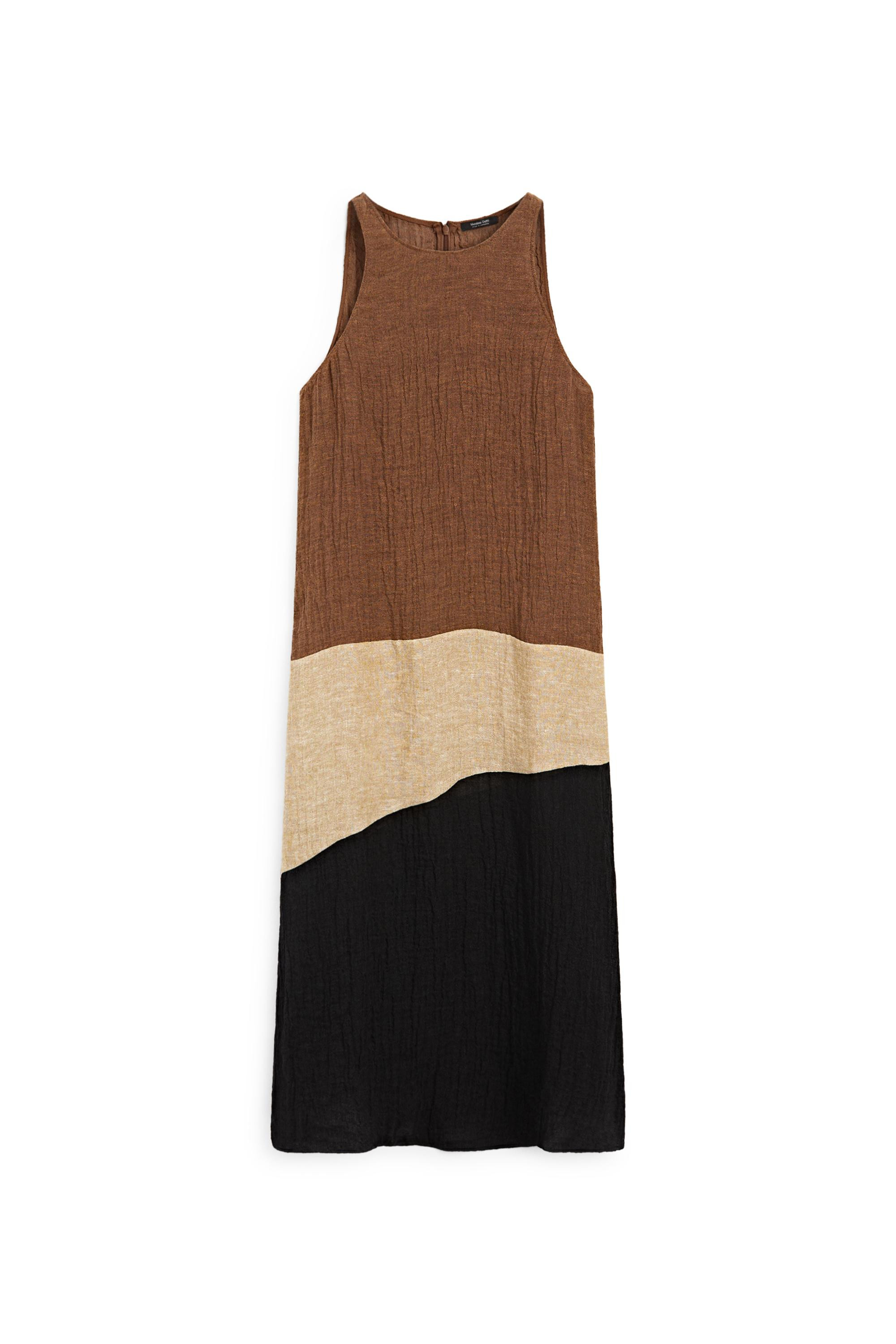 Combined linen blend midi dress - BROWN | Massimo Dutti UK