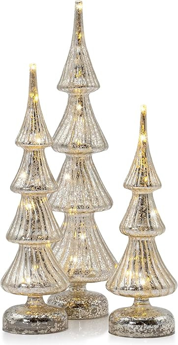 Red Co. Set of 3 (17.5”, 14”, 12”) Glass Light-Up Decorative Tabletop Christmas Tree Holida... | Amazon (US)
