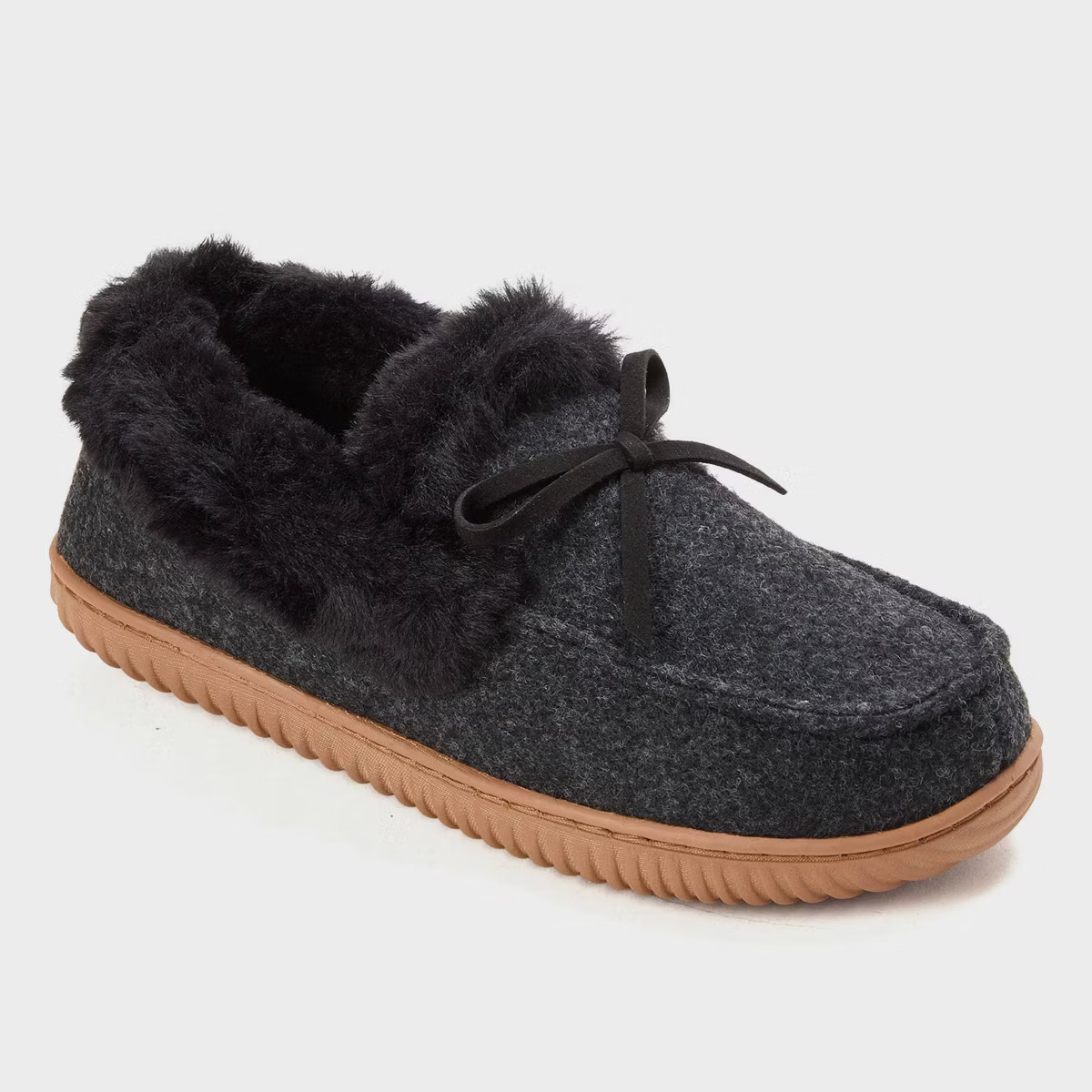dluxe by dearfoams Women's Alma Moccasin Slippers - Charcoal Gray | Target