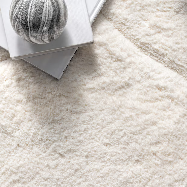 White Super Soft Luxury Shag with Carved Trellis Area Rug | Rugs USA