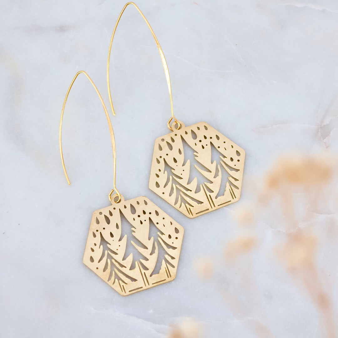 Pine Tree Drop Earrings - Gold | Etsy (US)
