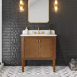 Home Decorators Collection Collette 36 in. Single Sink Cinnamon Oak Bath Vanity with Carrara Whit... | The Home Depot