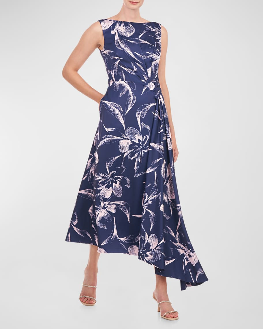 Kay Unger New York Emmaline Floral-Print High-Low Midi Dress | Neiman Marcus