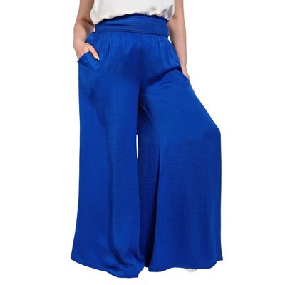 Slickblue Women Satin Wide Leg Pants, Smocked Waist Pull-On Trousers, Relaxed Chic Style, Royal Blue, XL | Target