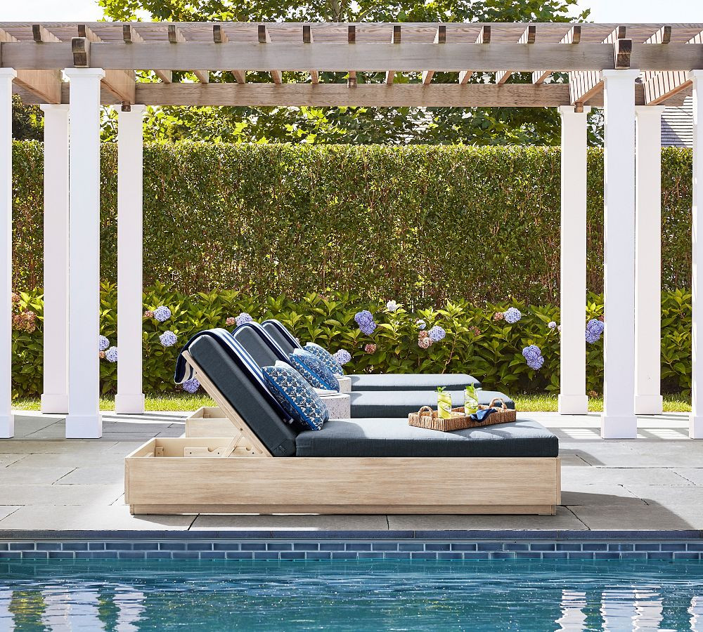 Indio FSC® Eucalyptus Modern Platform Single Outdoor Chaise | Pottery Barn (US)