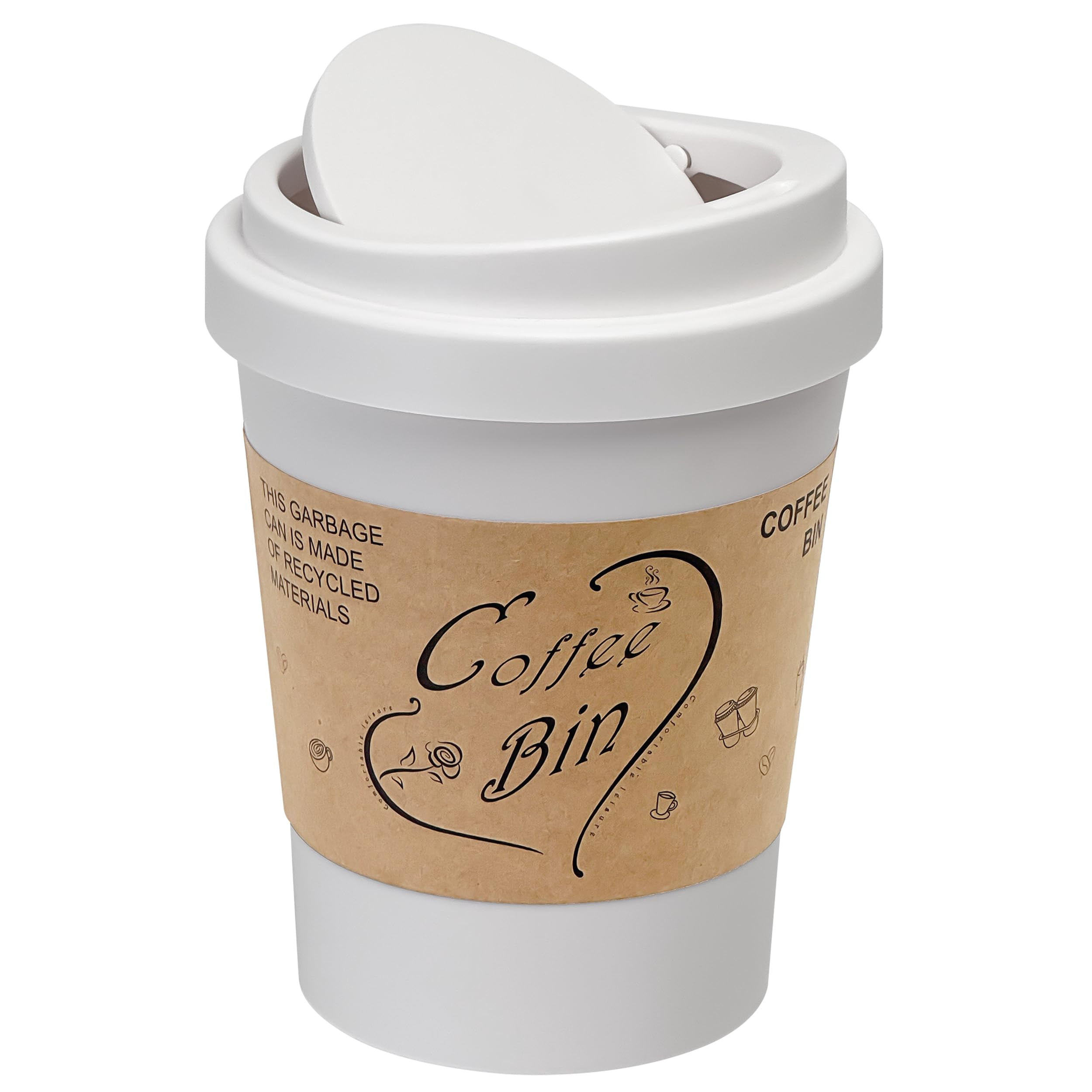 Soddeph Plastic Mini Trash Can with Swing-Top Lid, 0.9 Gallon Desktop Waste Bin for Coffee Table, Office, Small Countertop Wastebasket for Counter, Vanit (White, Small) | Amazon (US)