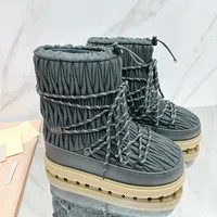 New Mateasse Nylon Snow Boots women's lamb Slip-On Ankle Half Booties pumps heels Round toe luxur... | DHGate