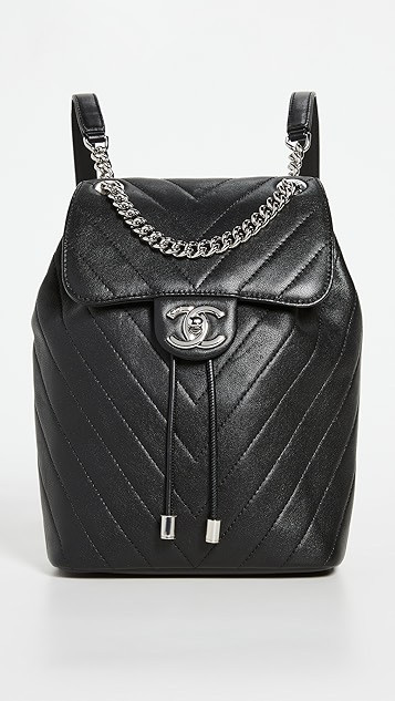 Chanel Black Calf Flap Backpack | Shopbop