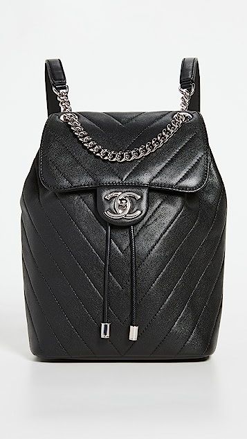 Chanel Black Calf Flap Backpack | Shopbop