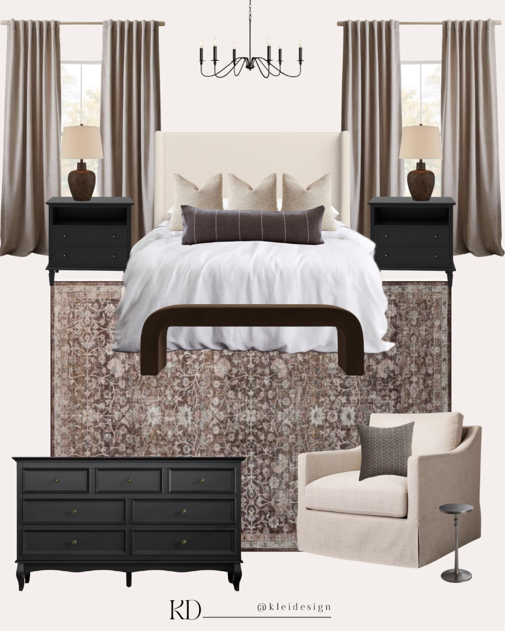 Bedroom inspo! Warm and cozy transitional bedroom design. A mix of modern and traditional in this gorgeous room plan. 
•••
Linen bed frame, upholstered bed, neutral bed, black nightstands, black wood nightstands, black dresser, traditional dresser, slipcover chair, upholstered chair, accent chair, Loloi rug, transitional rug, brown rug, neutral rug, brown floral rug, brown aesthetic, brown room, brown home decor, earthy bedroom, earth tone decor


#LTKStyleTip #LTKSaleAlert #LTKHome