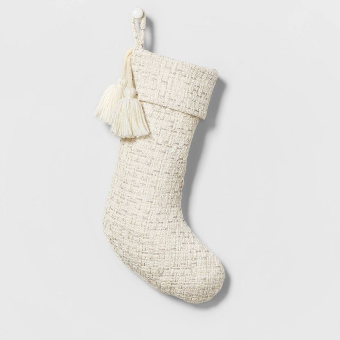 Woven Christmas Stocking with Lurex and Tassels Neutral - Wondershop&#8482; | Target