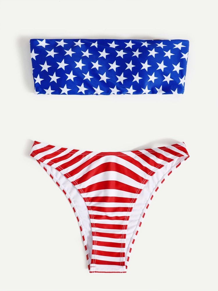 Star & Striped Print Bandeau Bikini Swimsuit
       
              
              $5.00  
       ... | SHEIN