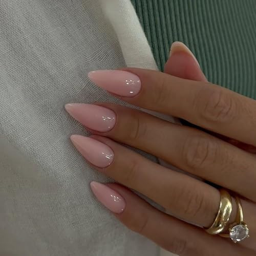Pink Press on Nails Medium Almond, Stiletto Acrylic Nails, Reusable False Nail Gel Fake Nails Press on Neutral with UV Coating for Daily & Wedding 24 Pcs | Amazon (US)