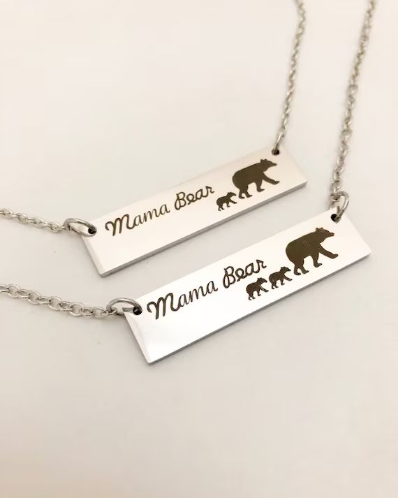 Mama Bear Necklace, Stainless Steel Necklace, Silver Bar Necklace, Dainty Necklace, Bridesmaid gi... | Etsy (US)