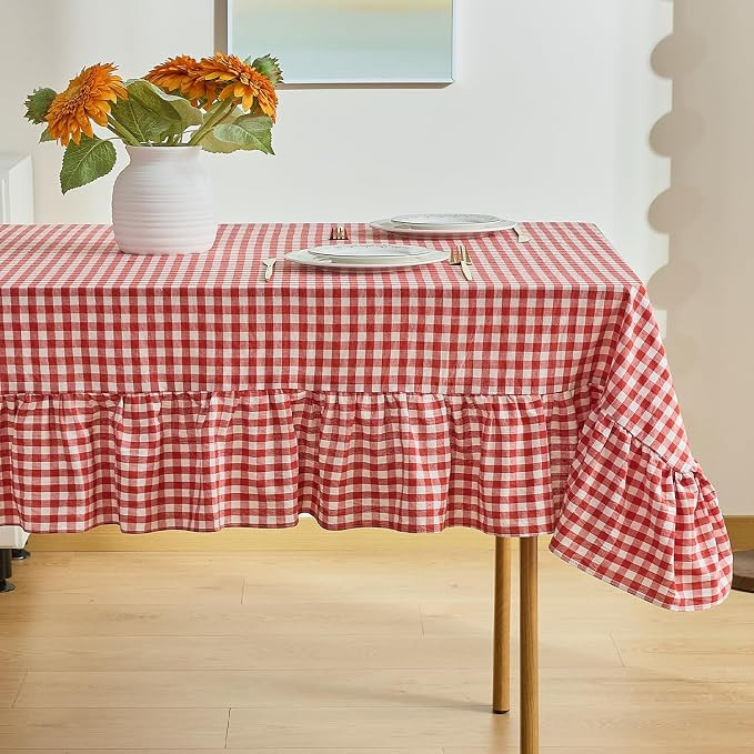 Red Gingham Tablecloth, 100% Washed Cotton, Classic Vintage Decorative Table Cover, Buffalo Plaid... | Amazon (US)