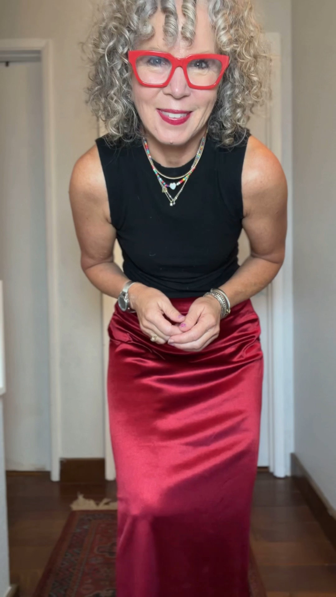 I had a request to style a burgundy slip dress for the cooler weather.
I’m 5’4 and love the longer length of this one, I’m in a small.