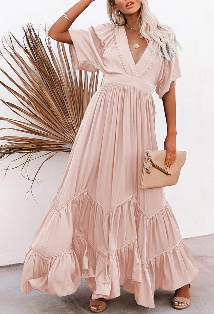 Linsery Maxi Dress for Women Summer Dresses Boho Flowy Long Dress | Amazon (US)