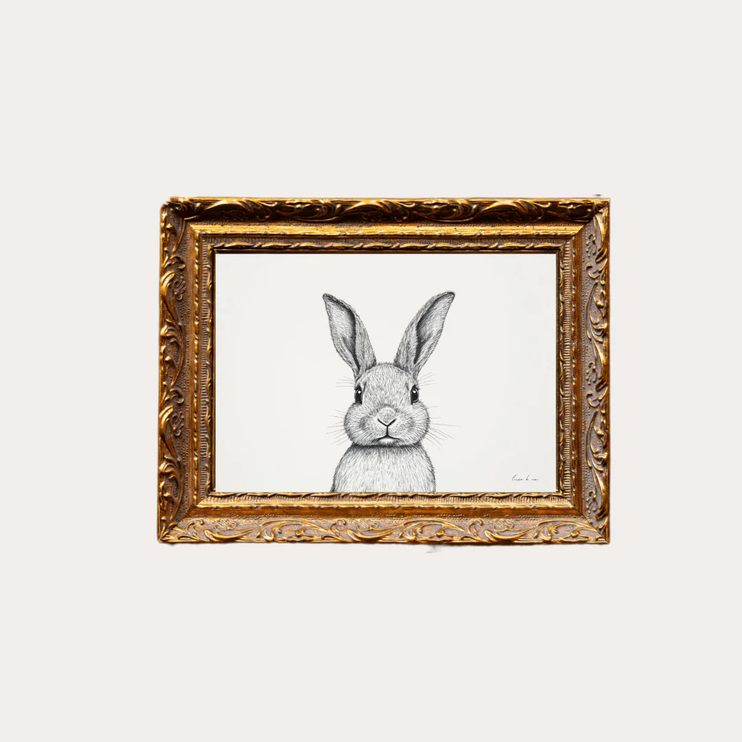 Rabbit Sketch | French Brass Inspired Gold Mould Framed Art | luxe bCO