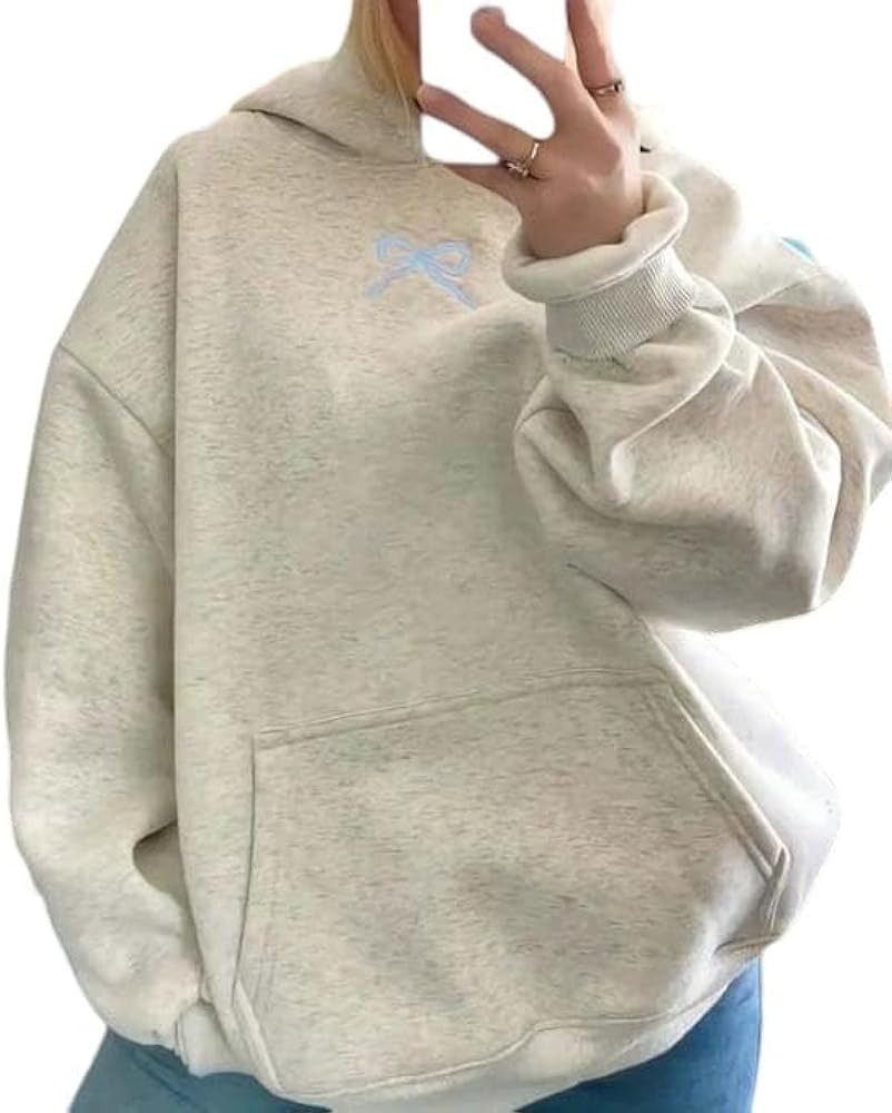 Hoodies for Teen Girls Long Sleeve Cute Sweatshirts Hooded Embroideried Bow Sweatshirt Preppy Clo... | Amazon (US)
