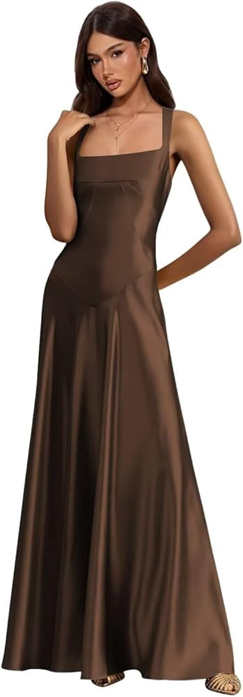 Square Neck Bridesmaid Dresses Long Satin Maxi Formal Evening Dress 2025 Hi048 | Amazon (US)