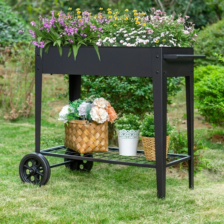 Sophia & William Raised Planter Box with Legs Outdoor Elevated Garden Bed on Wheels-Black | Walmart (US)