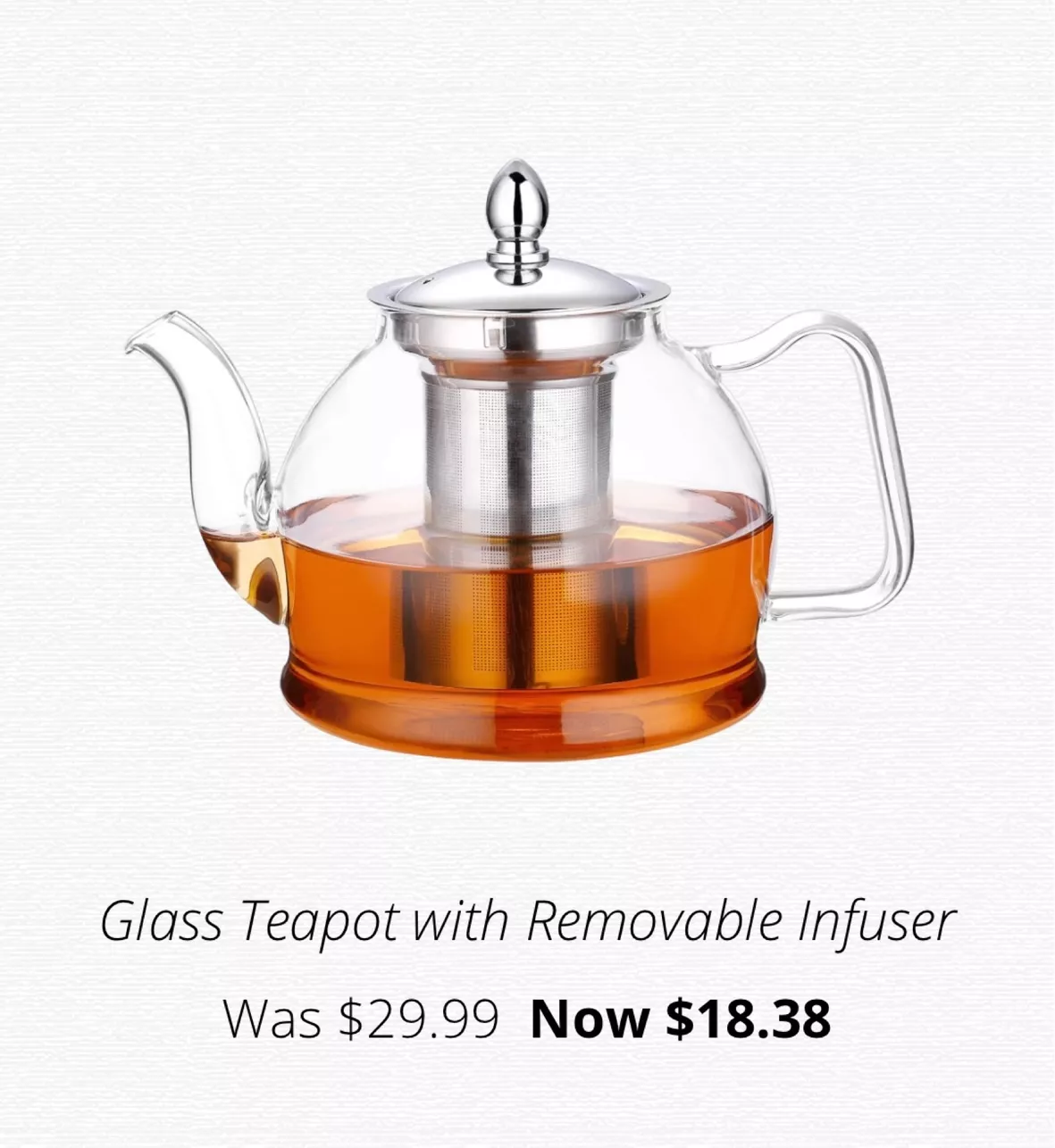 Hiware 1000ml Glass Teapot with Removable Infuser, Stovetop Safe Tea K
