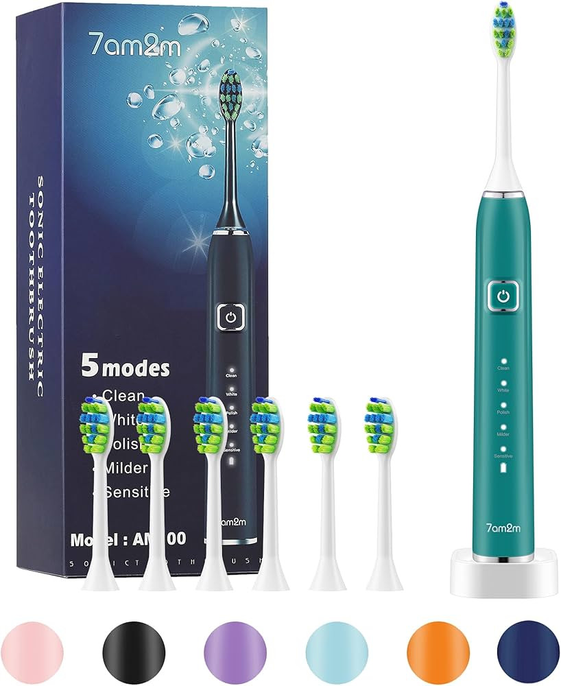 7AM2M Sonic Electric Toothbrush with 6 Brush Heads for Adults&Kids, One Charge for 120 Days, Wire... | Amazon (US)