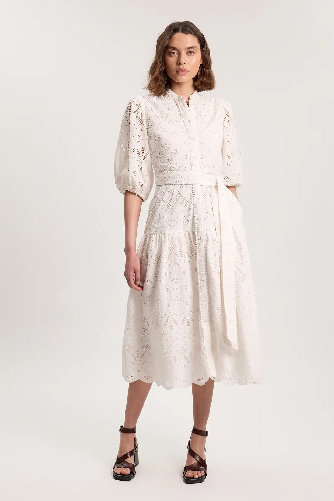 Scalloped Hem Broderie Midi Shirt Dress | Karen Millen