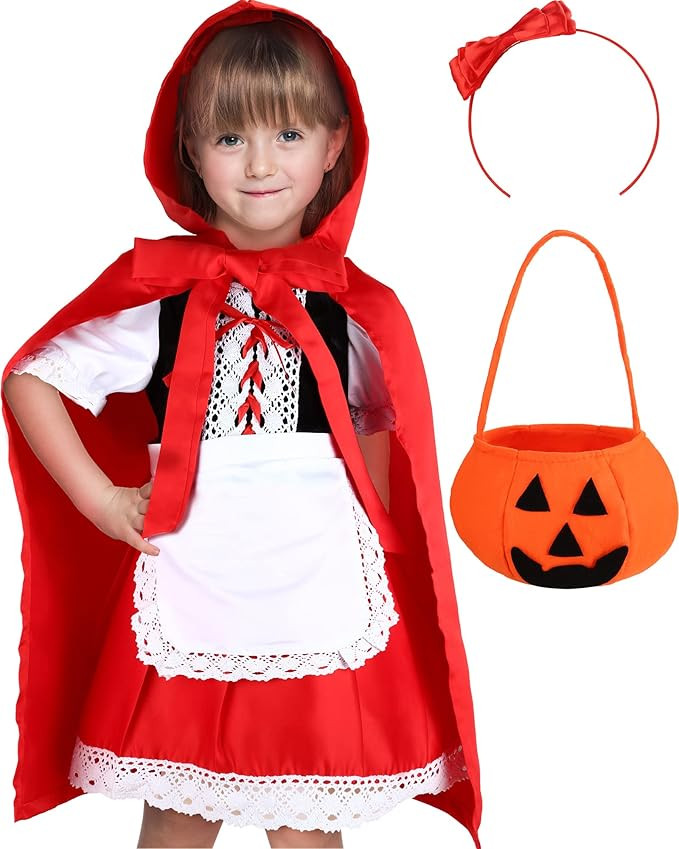 Little Red Riding Hood Costume Set Cosplay Costumes with Cloak Headband Bag for Girls | Amazon (US)